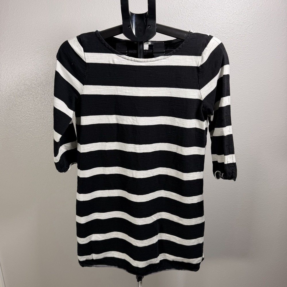 J.Crew Women's‎ Black White Stripe 100% Cotton Dress Size S 3/4 Sleeve Crew Neck